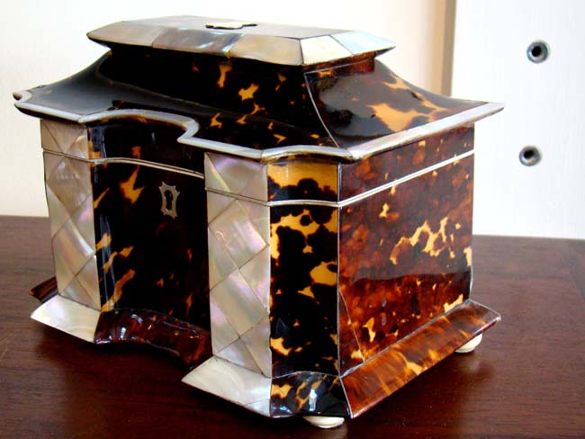 A Magnificent English Regency period Tortoiseshell, Mother-of-pearl and Ivory Tea Caddy Box circa 1815
